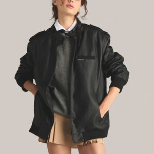 Members Only Black Faux Leather Iconic Racer Oversized Jacket Medium NWT